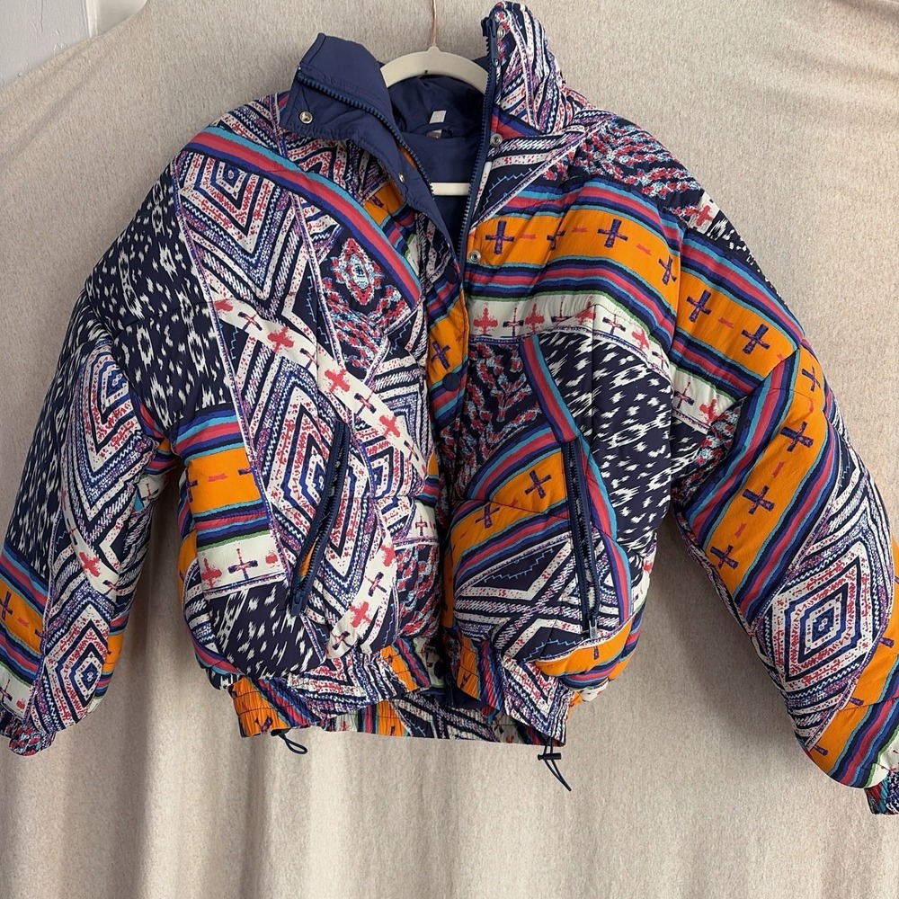FP Movement Power House Puffer Jacket XS Petite Multicolor Print Broken Zipper